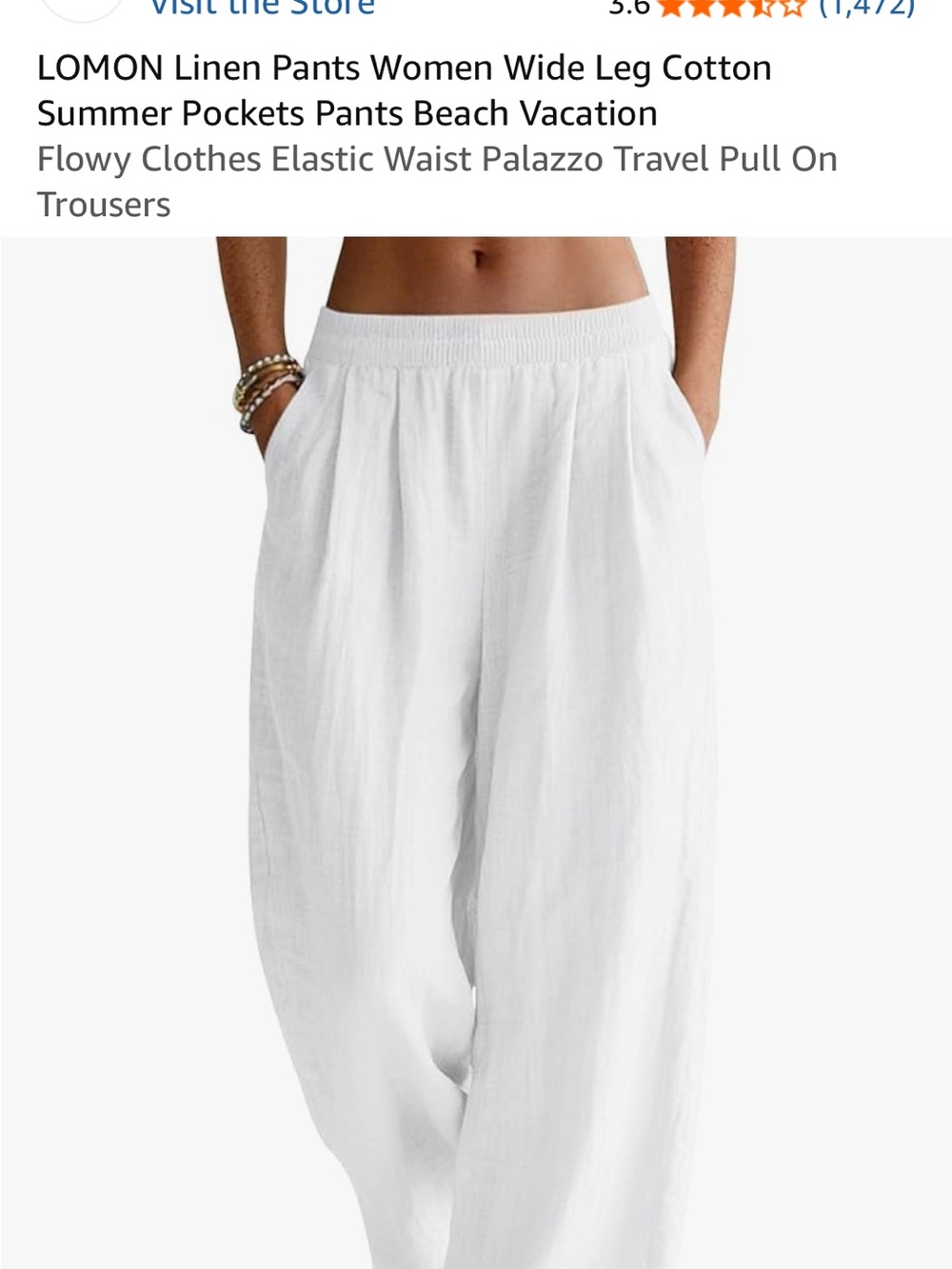 LOMON White Wide-Leg Linen Palazzo Pants for Women